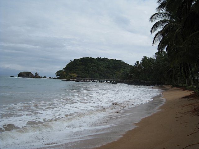 Bom Bom island is shown is reached by a wooden bridge