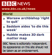 BBC news lead stories, 7th Jan 2007